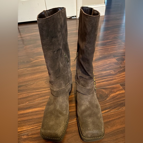 Michael Kors Brown Suede Mid-Calf Boots with Buckle - Picture 3 of 4